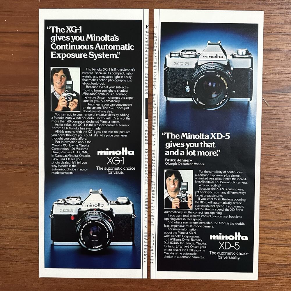 2 Caitlyn / Bruce Jenner 1979 Print Ads Minolta Camera Decathlon Olympics